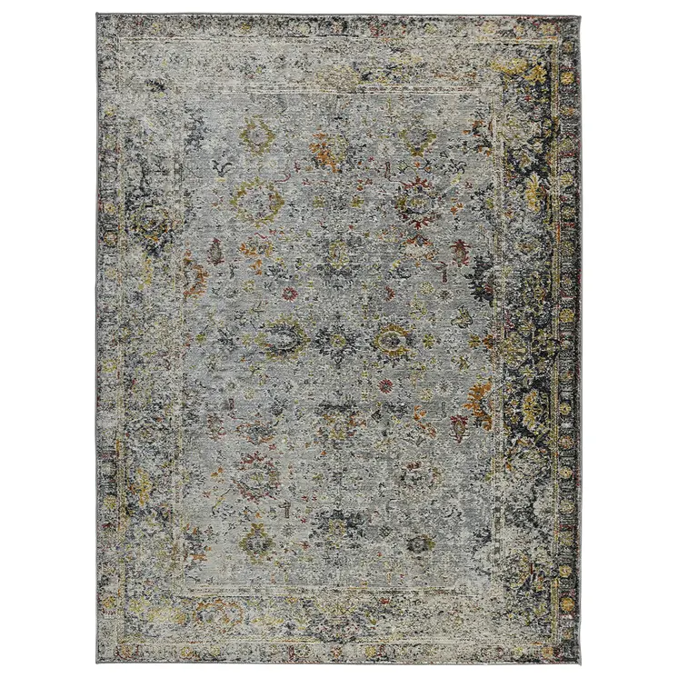 2' X 3' Gray Blue And Rust Floral Medallion Area Rug