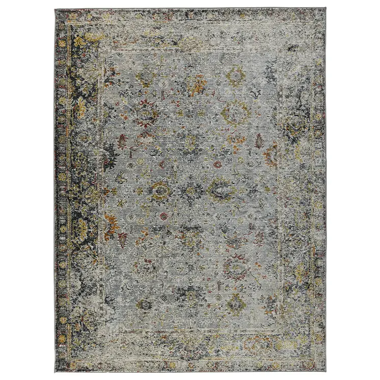 2' X 3' Gray Blue And Rust Floral Medallion Area Rug