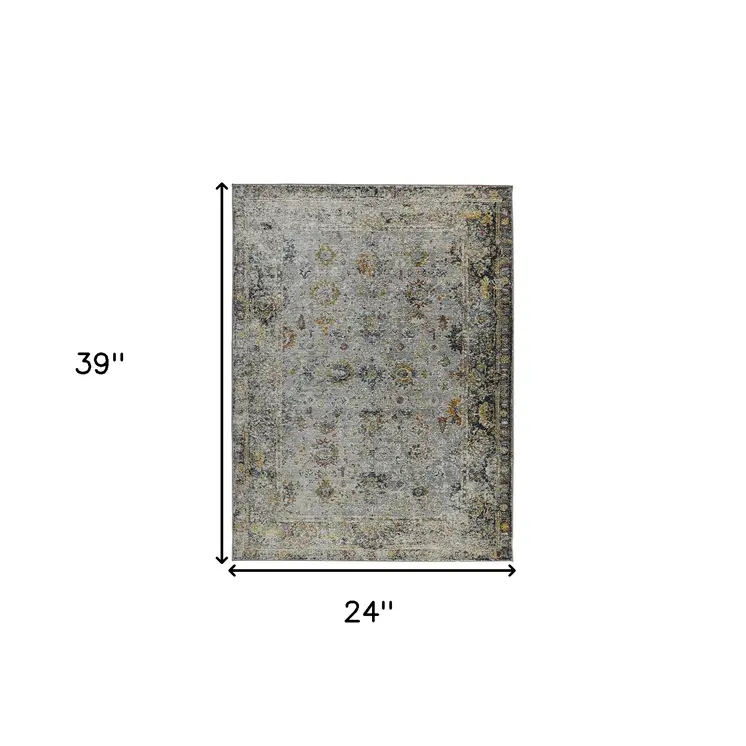 2' X 3' Gray Blue And Rust Floral Medallion Area Rug
