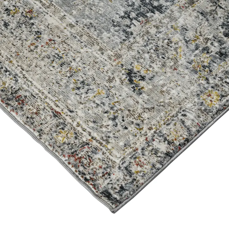 3' X 5' Gray Blue And Rust Floral Medallion Area Rug