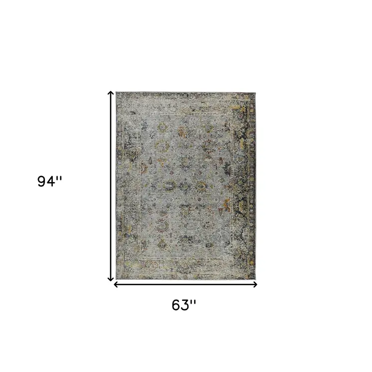 5' X 8' Gray Blue And Rust Floral Medallion Area Rug