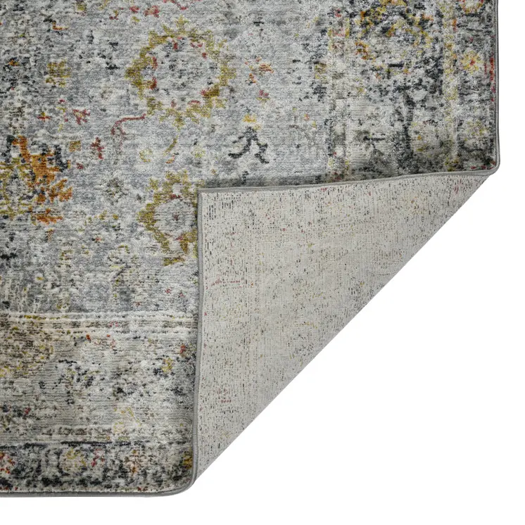 10' X 14' Gray Blue And Rust Floral Medallion Area Rug