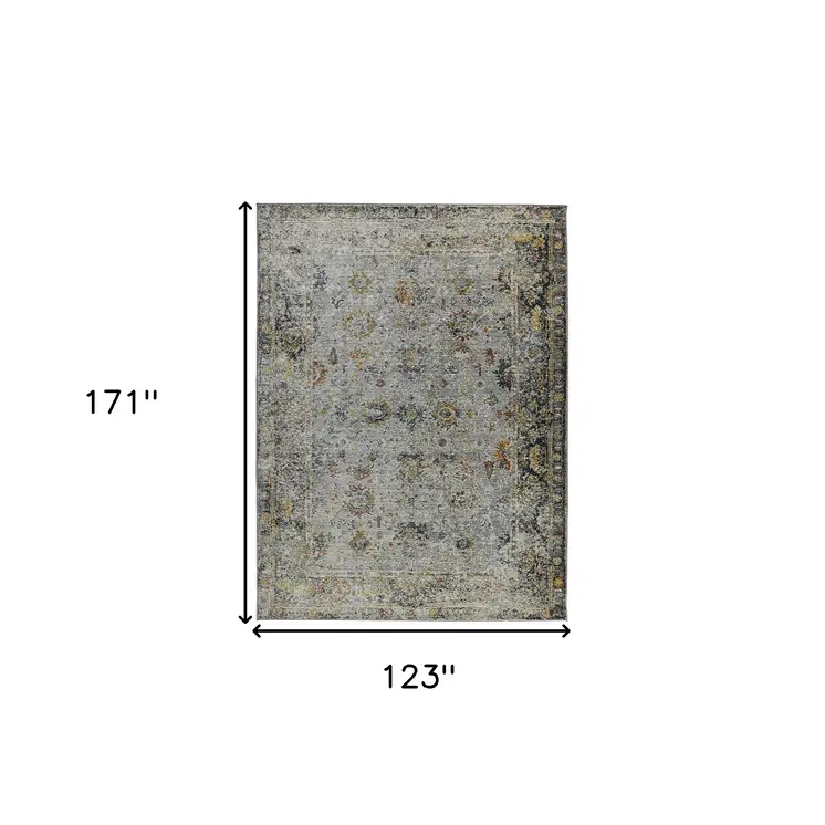 10' X 14' Gray Blue And Rust Floral Medallion Area Rug