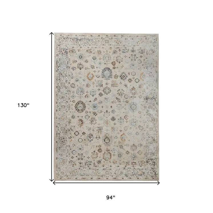 8' X 11' Ivory Blue And Gray Floral Medallion Area Rug