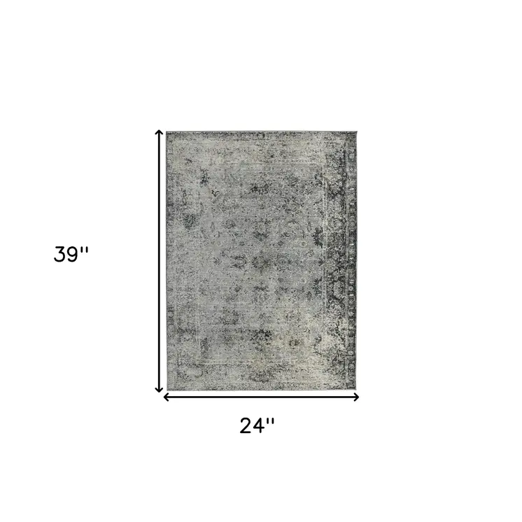 2' X 3' Gray And Black Floral Medallion Area Rug