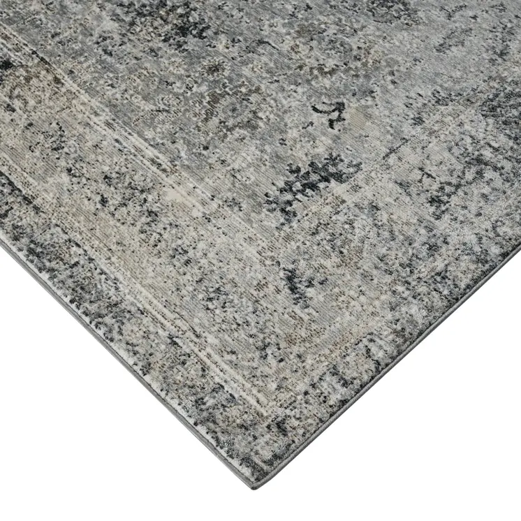 3' X 5' Gray And Black Floral Medallion Area Rug
