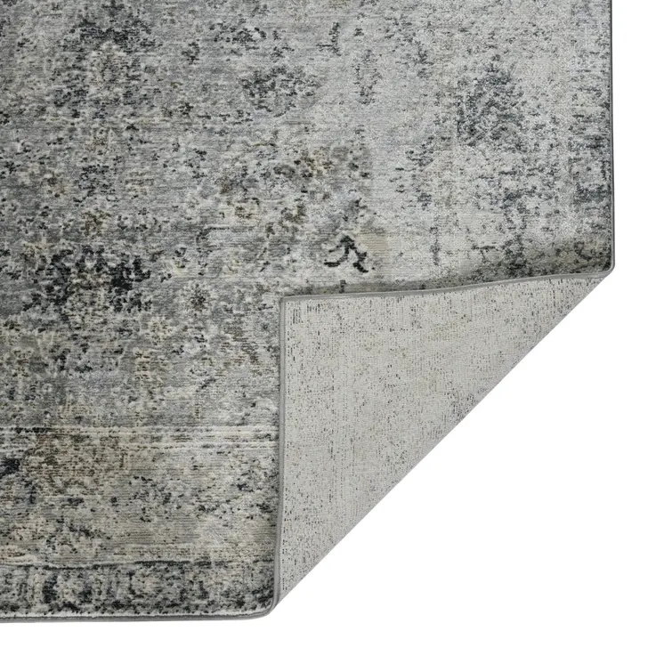 3' X 5' Gray And Black Floral Medallion Area Rug