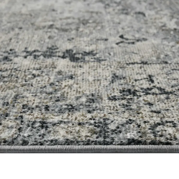 5' X 8' Gray And Black Floral Medallion Area Rug