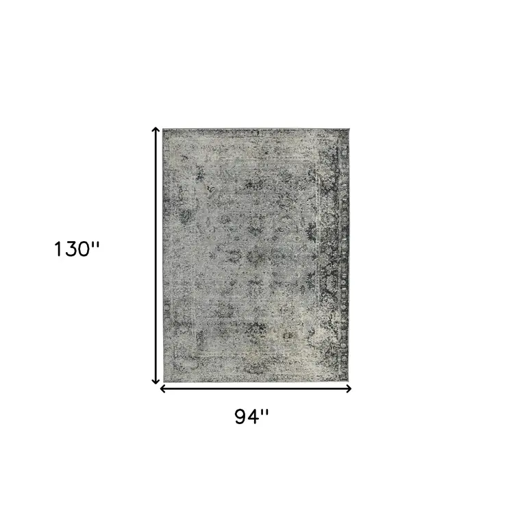 8' X 11' Gray And Black Floral Medallion Area Rug