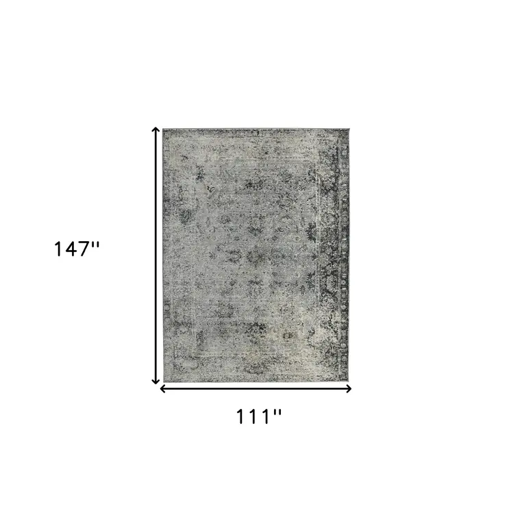 9' X 12' Gray And Black Floral Medallion Area Rug