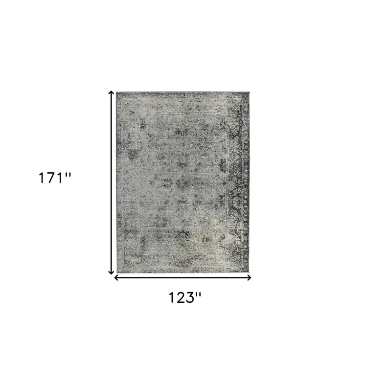 10' X 14' Gray And Black Floral Medallion Area Rug