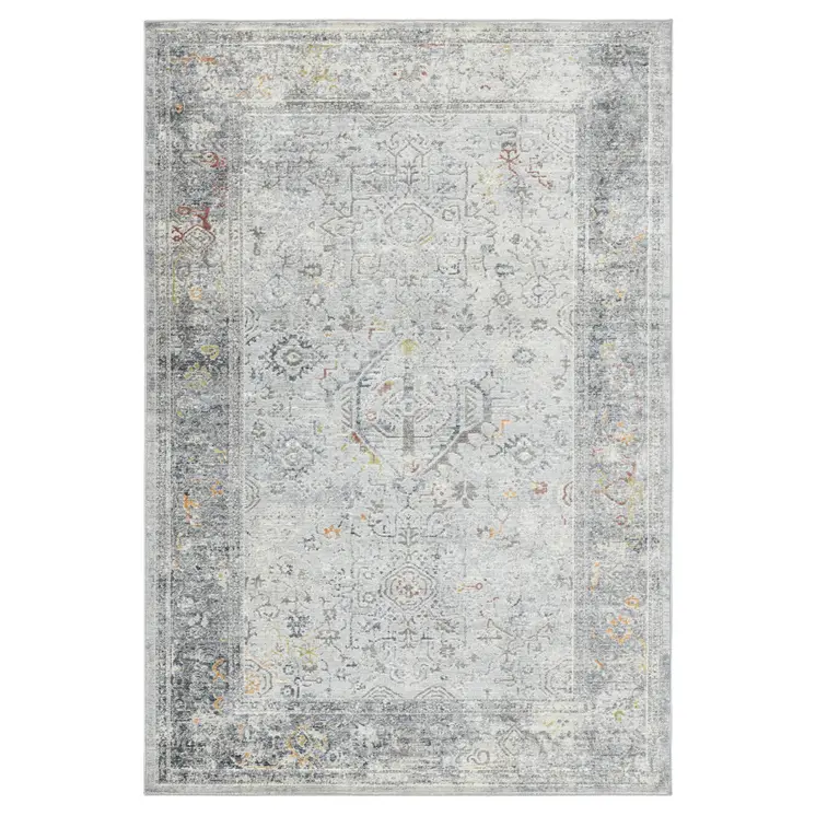 8' Gray Silver And Rust Medallion Runner Rug