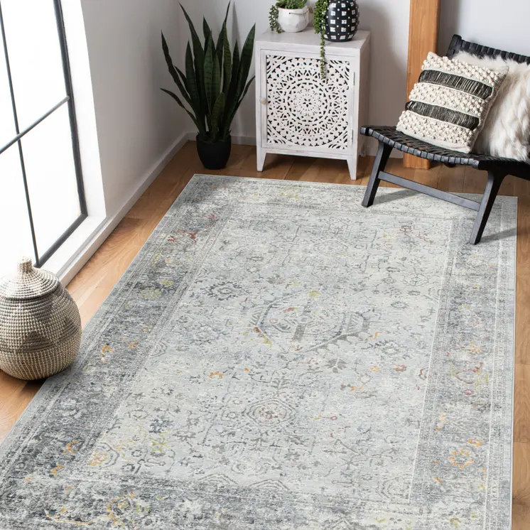 8' Gray Silver And Rust Medallion Runner Rug
