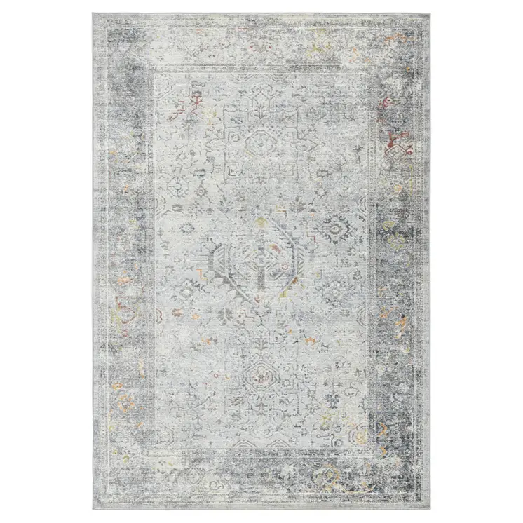 8' Gray Silver And Rust Medallion Runner Rug