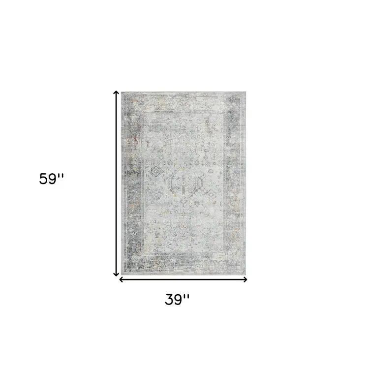 3' X 5' Gray Silver And Rust Medallion Area Rug