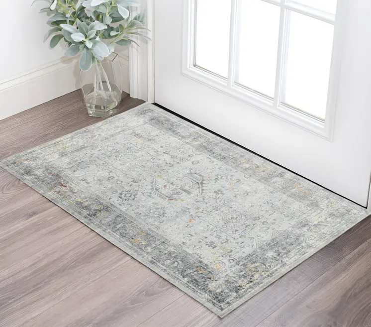 3' X 5' Gray Silver And Rust Medallion Area Rug