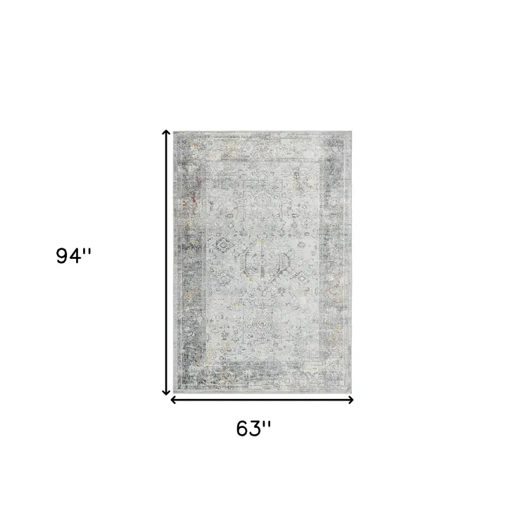 5' X 8' Gray Silver And Rust Medallion Area Rug