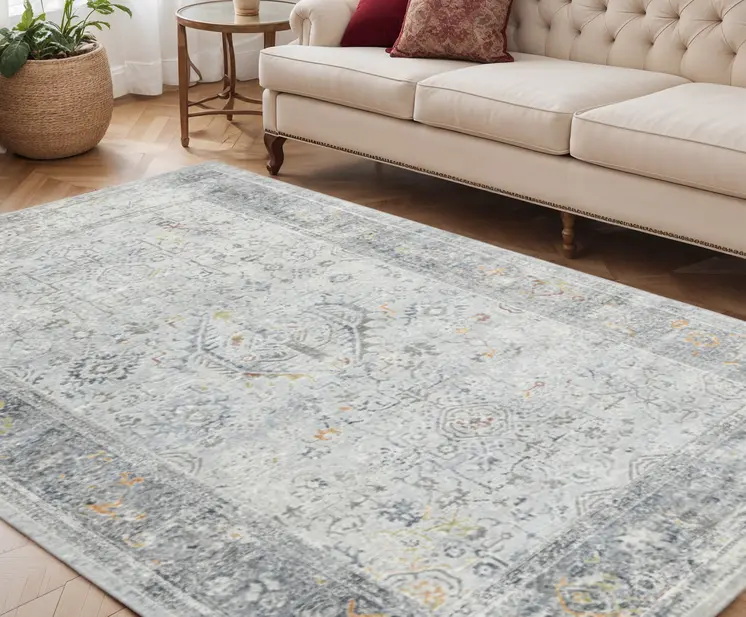 5' X 8' Gray Silver And Rust Medallion Area Rug