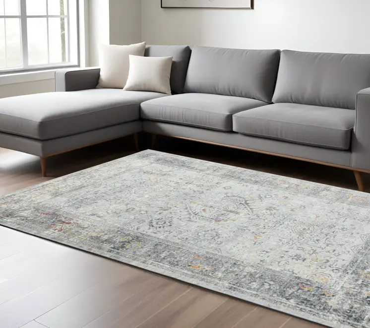 10' X 14' Gray Silver And Rust Medallion Area Rug