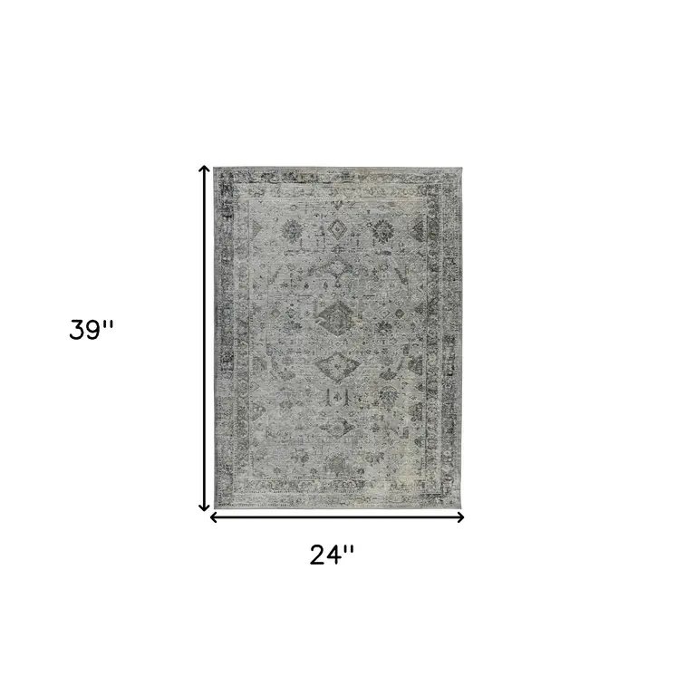 2' X 3' Gray And Charcoal Medallion Area Rug