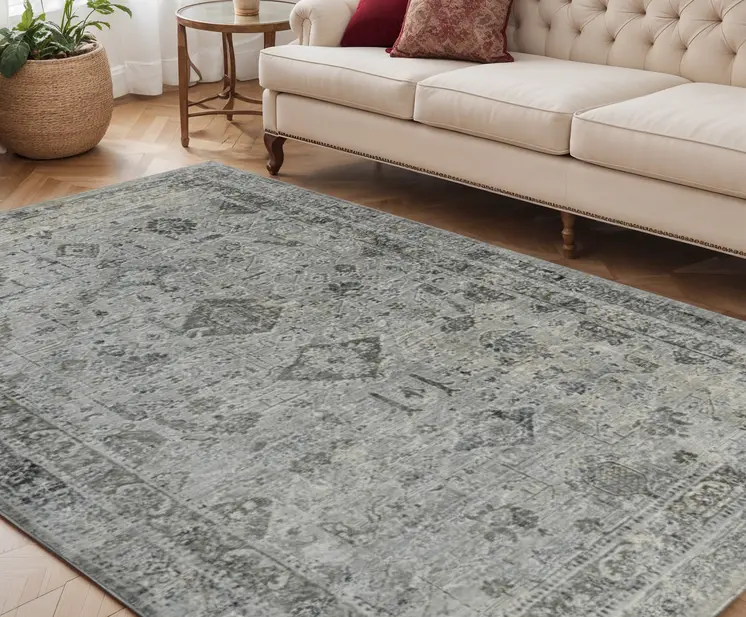 5' X 8' Gray And Charcoal Medallion Area Rug