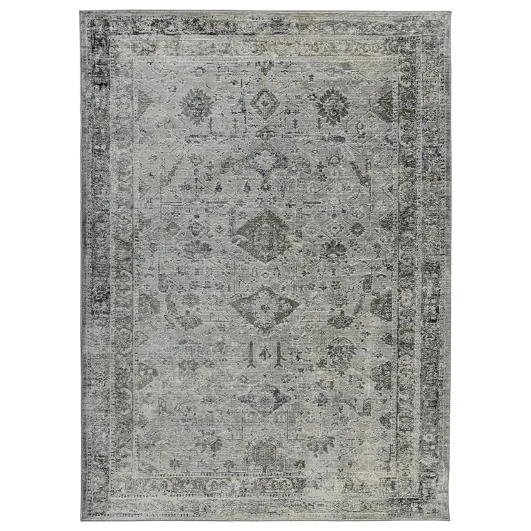 8' X 11' Gray And Charcoal Medallion Area Rug
