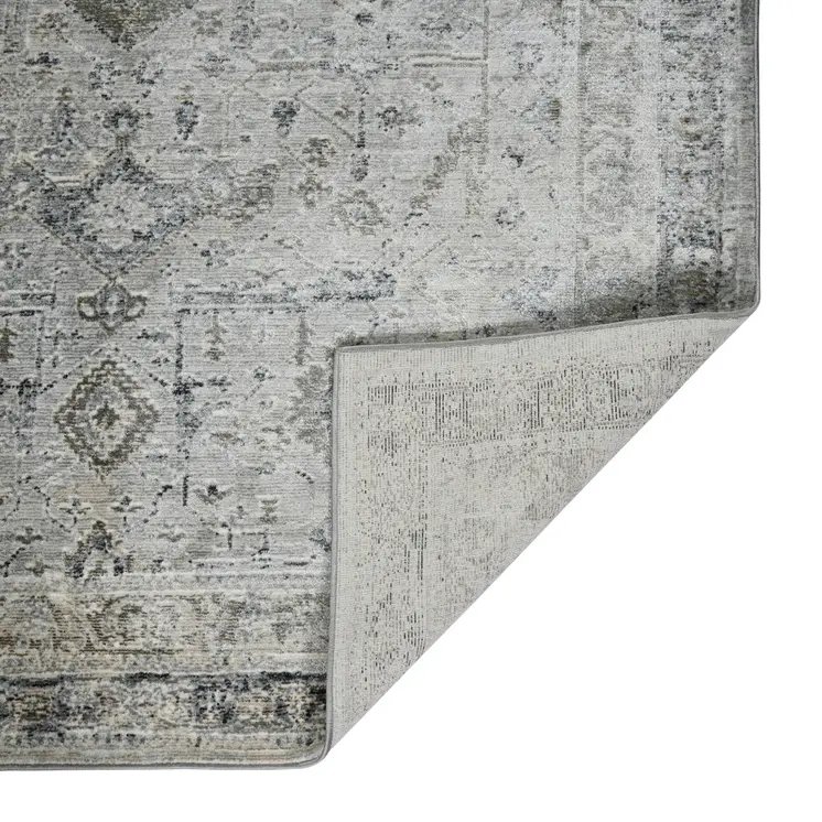 8' X 11' Gray And Charcoal Medallion Area Rug