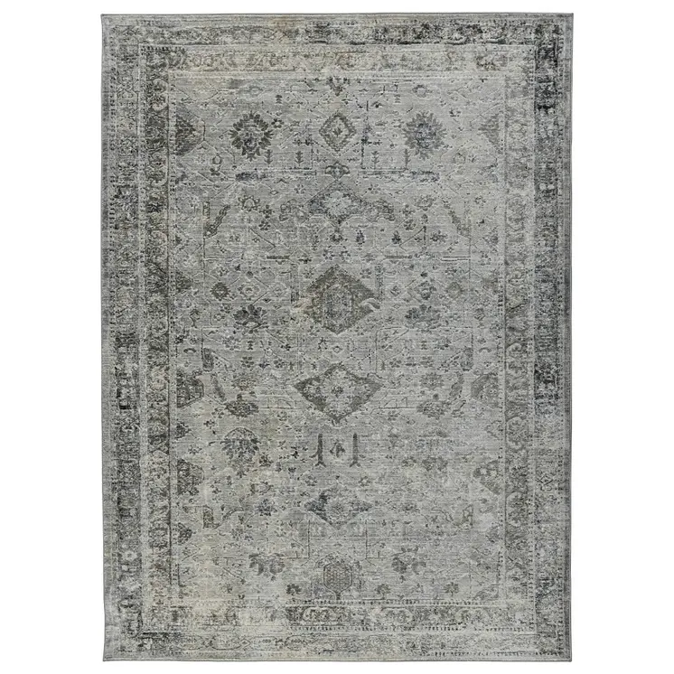 8' X 11' Gray And Charcoal Medallion Area Rug