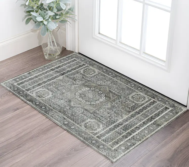 3' X 5' Charcoal And Gray Medallion Area Rug
