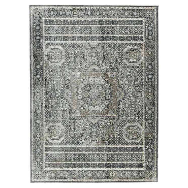 8' X 11' Charcoal And Gray Medallion Area Rug