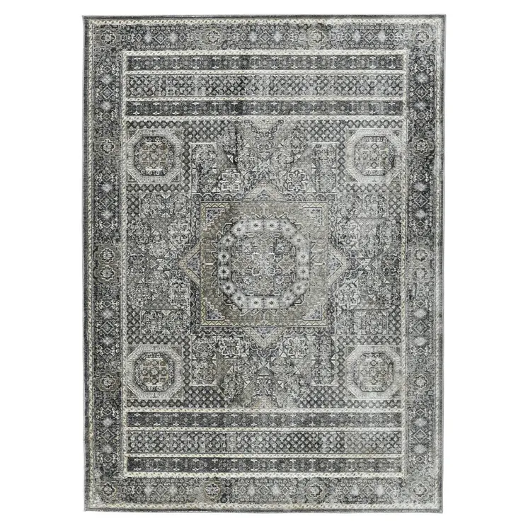 8' X 11' Charcoal And Gray Medallion Area Rug