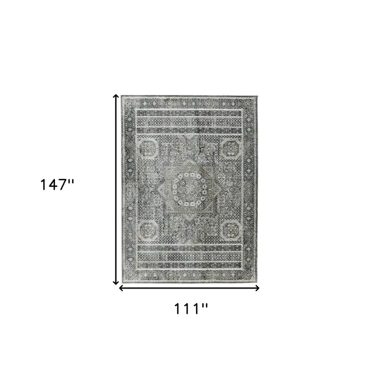 9' X 12' Charcoal And Gray Medallion Area Rug