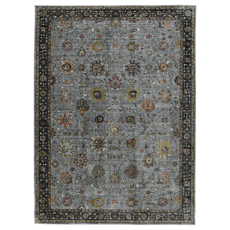 2' X 3' Black Gray And Brown Floral Medallion Area Rug