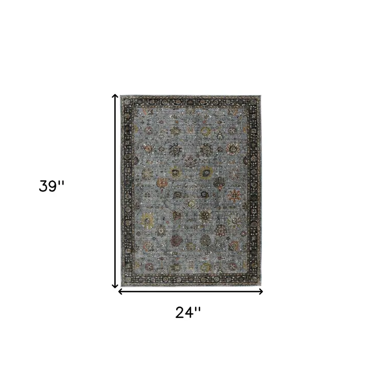 2' X 3' Black Gray And Brown Floral Medallion Area Rug