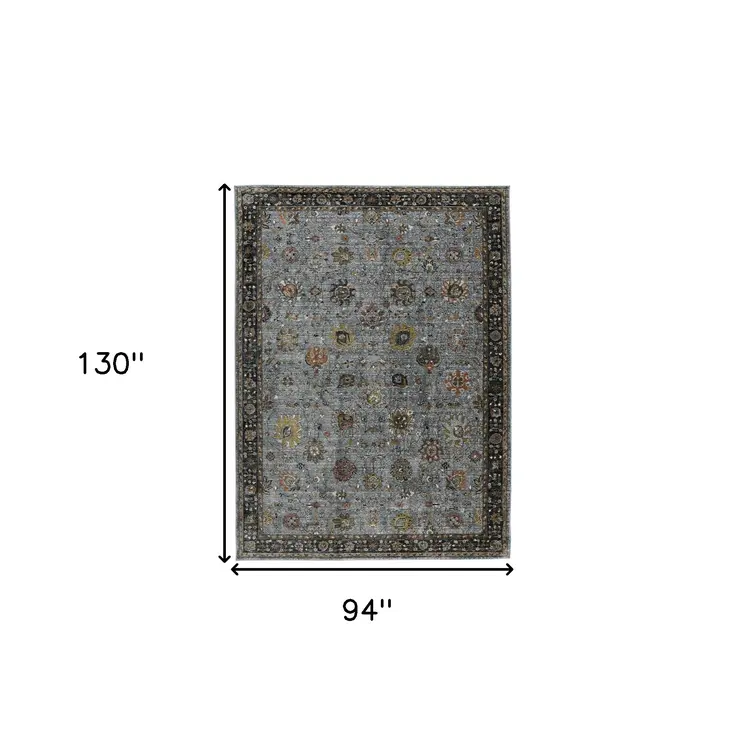 8' X 11' Black Gray And Brown Floral Medallion Area Rug