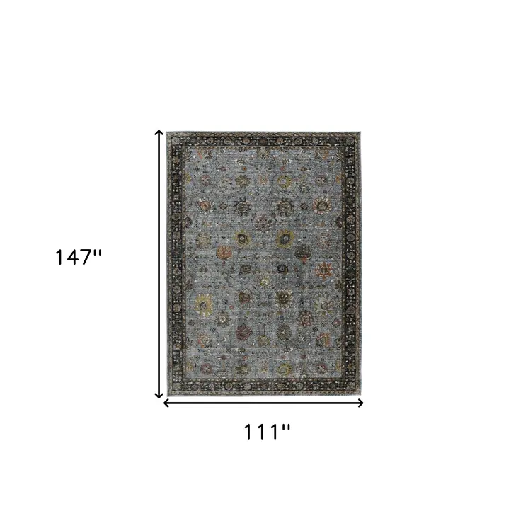 9' X 12' Black Gray And Brown Floral Medallion Area Rug