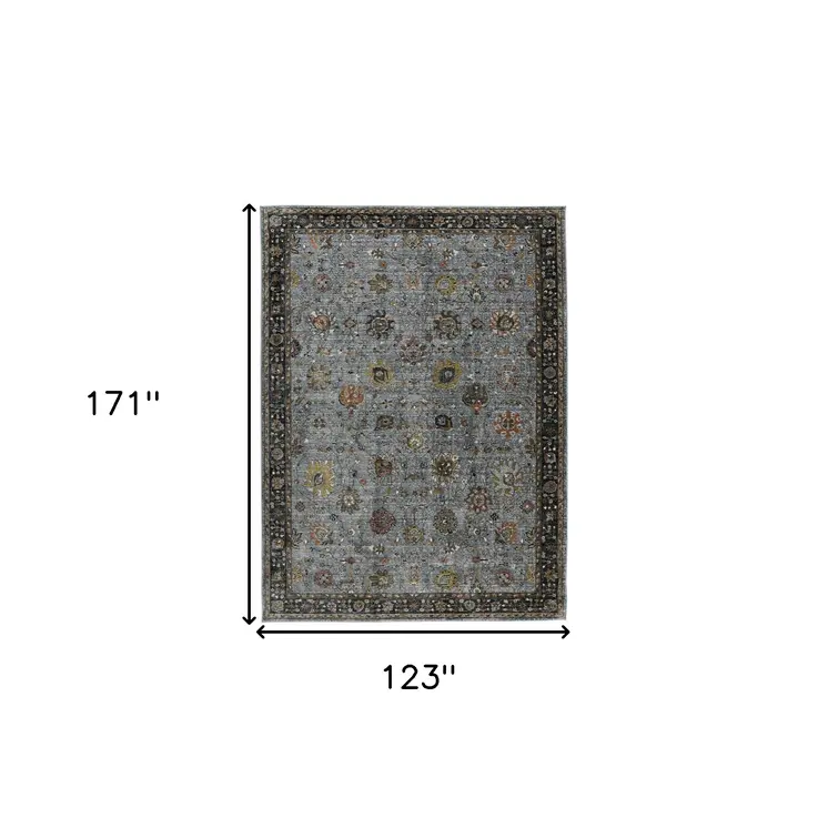 10' X 14' Black Gray And Brown Floral Medallion Area Rug