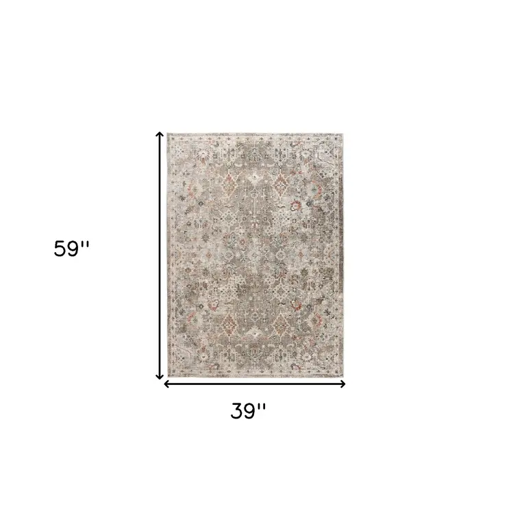 3' X 5' Gray Ivory And Brown Medallion Area Rug