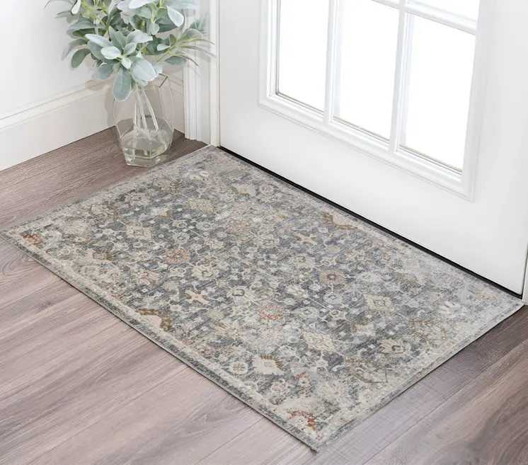 2' X 3' Dark Gray Ivory And Brown Medallion Area Rug
