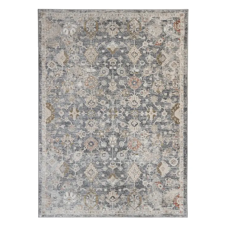 2' X 3' Dark Gray Ivory And Brown Medallion Area Rug