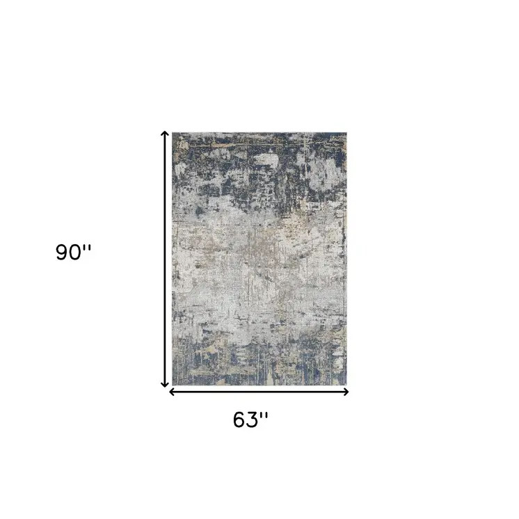 5' X 8' Beige Dark Blue And Gray Abstract Area Rug