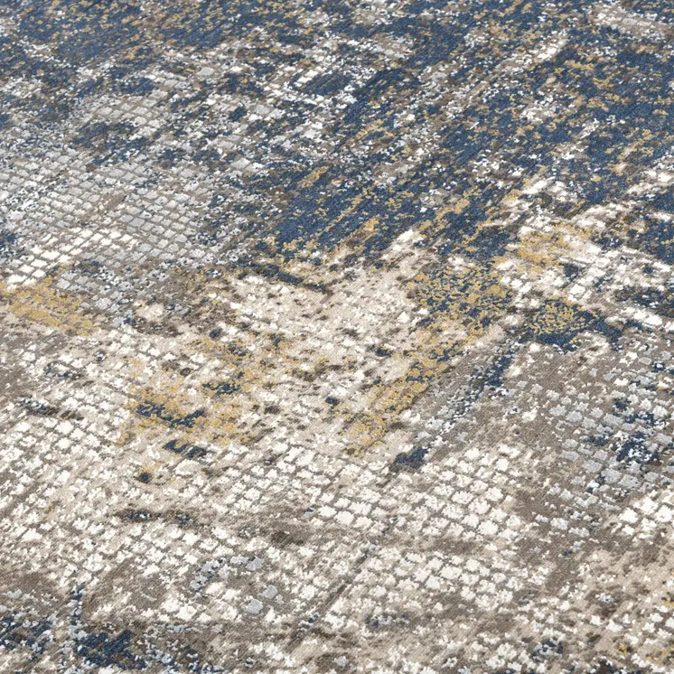 8' X 10' Beige Dark Blue And Gray Abstract Area Rug