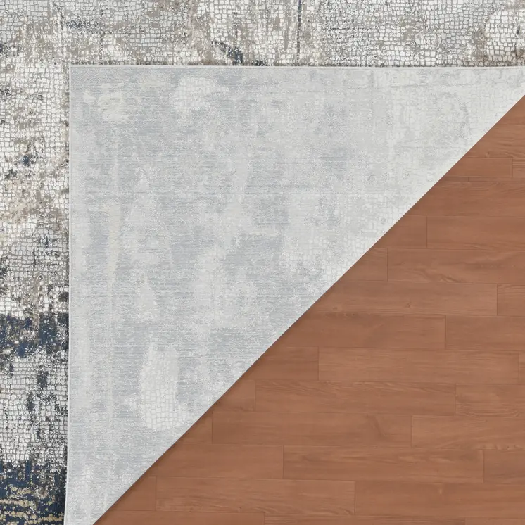 8' X 10' Beige Dark Blue And Gray Abstract Area Rug