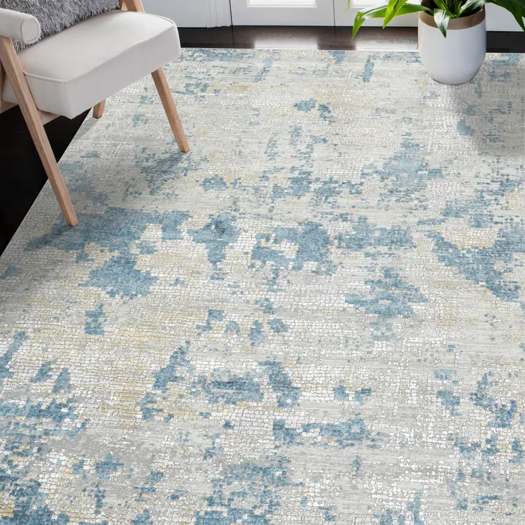 10' X 14' Ivory And Sky Blue Abstract Area Rug