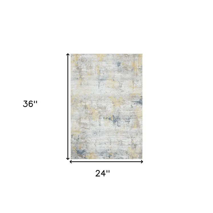 2' X 3' Gold Ivory And Blue Abstract Area Rug