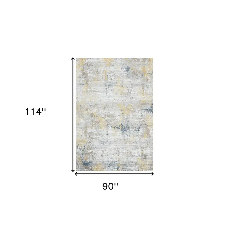 8' X 10' Gold Ivory And Blue Abstract Area Rug