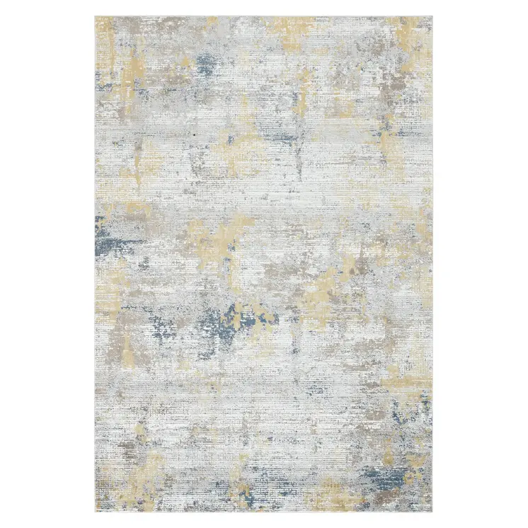 10' X 14' Gold Ivory And Blue Abstract Area Rug