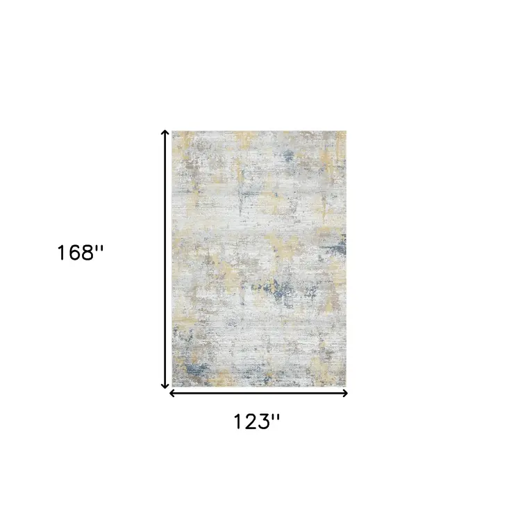 10' X 14' Gold Ivory And Blue Abstract Area Rug
