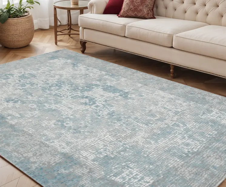 5' X 8' Gray Blue And Ivory Medallion Area Rug