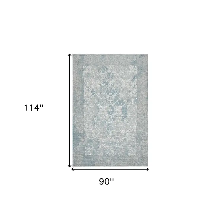 8' X 10' Gray Blue And Ivory Medallion Area Rug